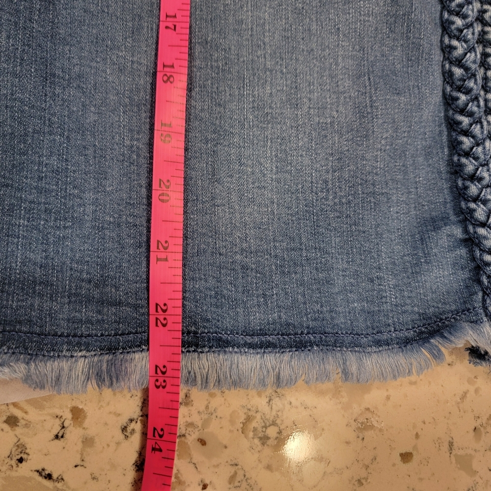 Belle by Kim Gravel‎ Braided Open Front Jean Jacket Medium Frayed Edges - Picture 6 of 9
